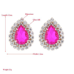 Wholesale Elegant Luxurious Shiny Water Droplet Inlay Alloy Rhinestones Glass Stone Gold Plated Ear Studs - ChicMeto