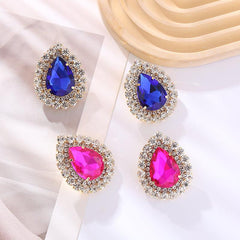 Wholesale Elegant Luxurious Shiny Water Droplet Inlay Alloy Rhinestones Glass Stone Gold Plated Ear Studs - ChicMeto