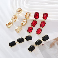 Wholesale Elegant Luxurious Square Inlay Alloy Glass Gold Plated Drop Earrings - ChicMeto