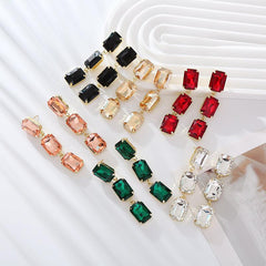 Wholesale Elegant Luxurious Square Inlay Alloy Glass Gold Plated Drop Earrings - ChicMeto