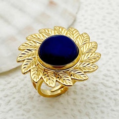 Wholesale Elegant Retro British Style Flower Stainless Steel Open Rings Gold Plated with Artificial Gemstones Inlay - ChicMeto