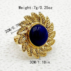 Wholesale Elegant Retro British Style Flower Stainless Steel Open Rings Gold Plated with Artificial Gemstones Inlay - ChicMeto