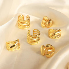 Wholesale Elegant Retro Geometric Copper Plating 18K Gold Plated Open Rings - ChicMeto