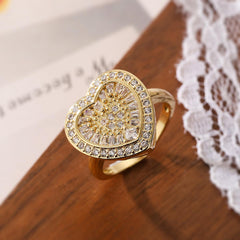 Wholesale Elegant Retro Geometric Heart Shape Copper Plating Inlay Zircon 18K Gold Plated Open Rings - ChicMeto