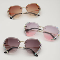 Wholesale Elegant Retro Gradient Color PC Square Diamond Frameless Women's Sunglasses - ChicMeto