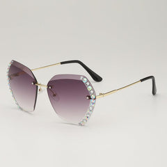 Wholesale Elegant Retro Gradient Color PC Square Diamond Frameless Women's Sunglasses - ChicMeto