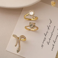 Wholesale Elegant Romantic Solid Color Stainless Steel Plating Inlay Rhinestones 18K Gold Plated Rings - ChicMeto