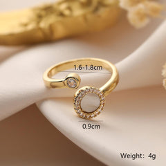 Wholesale Elegant Romantic Solid Color Stainless Steel Plating Inlay Rhinestones 18K Gold Plated Rings - ChicMeto