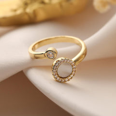 Wholesale Elegant Romantic Solid Color Stainless Steel Plating Inlay Rhinestones 18K Gold Plated Rings - ChicMeto