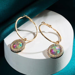 Wholesale Elegant Round Inlay Alloy Rhinestones Glass Drill Gold Plated Drop Earrings - ChicMeto