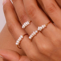 Wholesale Elegant Simple Geometric Stainless Steel Pearl Ring 1 Piece - ChicMeto