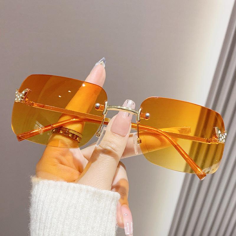 Wholesale Elegant Simple Style Gradient Color Butterfly PC Square Diamond Frameless Women's Sunglasses - ChicMeto