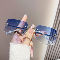 Wholesale Elegant Simple Style Gradient Color Butterfly PC Square Diamond Frameless Women's Sunglasses - ChicMeto