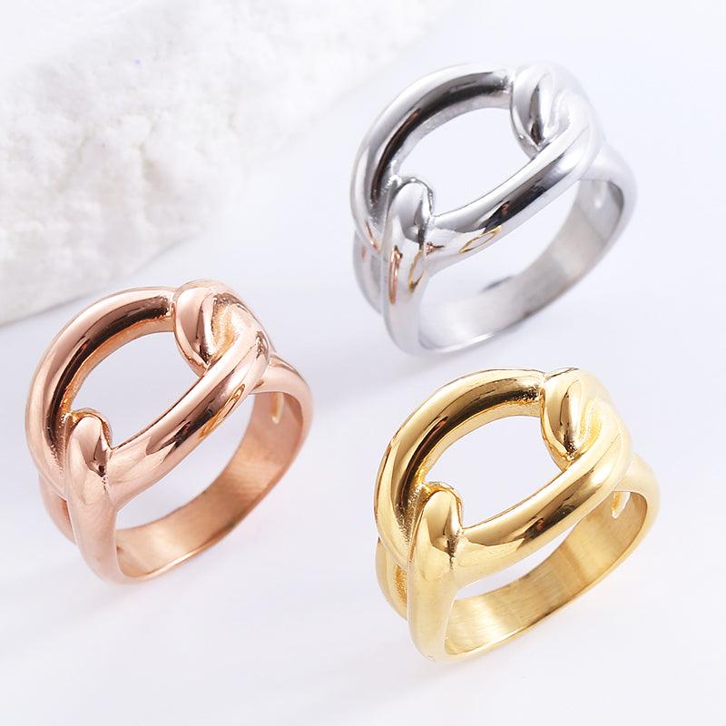 Wholesale Elegant Stainless Steel Rings Solid Color 18K Gold Rose Gold Plated - ChicMeto