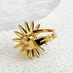 Wholesale Elegant Sweet Commute Flower Stainless Steel Open Rings Gold Plated with Pearl Inlay - ChicMeto