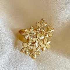 Wholesale Elegant Sweet Flower Stainless Steel Open Rings Gold Plated - ChicMeto