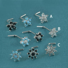 Wholesale Elegant Sweet Shiny Flower Stainless Steel Turquoise Zircon Nose Studs - ChicMeto