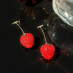 Wholesale Elegant Sweet Strawberry Inlay Alloy Artificial Rhinestones Drop Earrings - ChicMeto