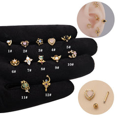 Wholesale Ethnic Style Star Heart Shape Plating Inlay Stainless Steel Copper Zircon Ear Studs - ChicMeto