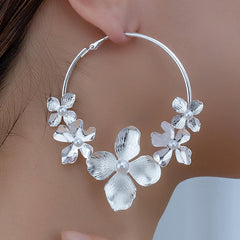 Wholesale Exaggerated Flower Ferroalloy Hoop Earrings - ChicMeto