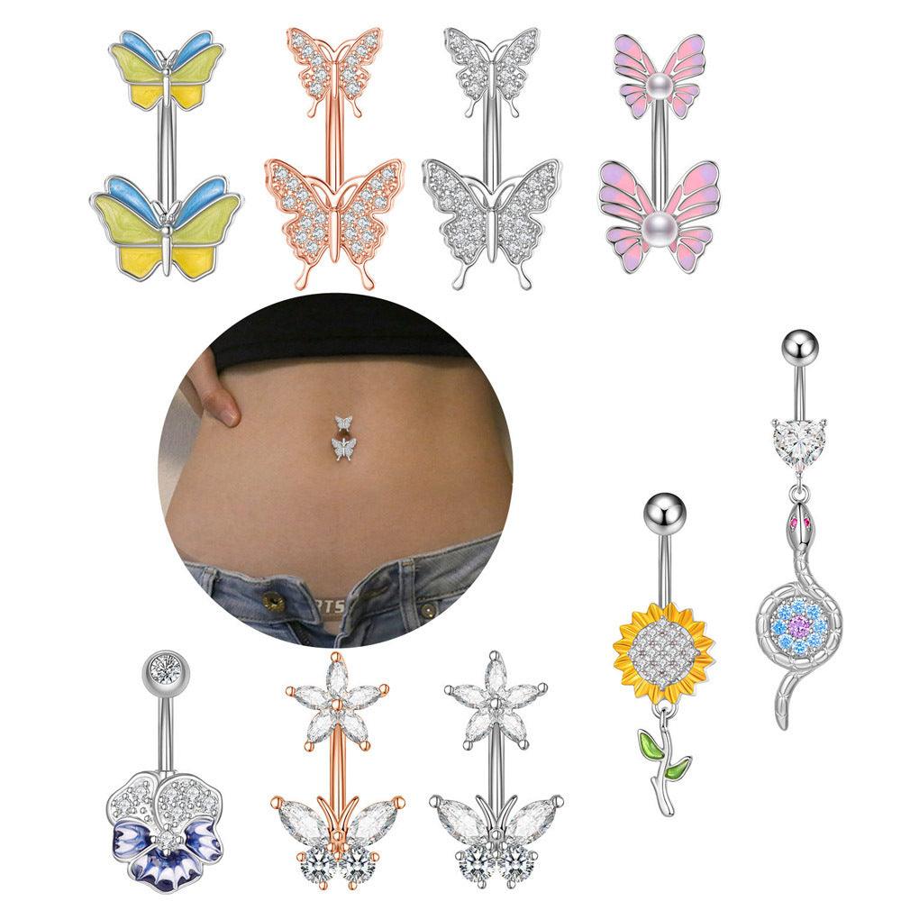 Wholesale Fashion Butterfly Copper Plating Zircon Belly Ring - ChicMeto