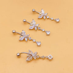 Wholesale Fashion Butterfly Stainless Steel Inlay Zircon Belly Ring 1 Piece - ChicMeto