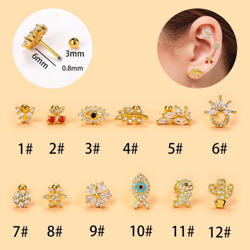 Wholesale Fashion Cherry Flower Stainless Steel Copper Plating Inlay Zircon Ear Studs - ChicMeto