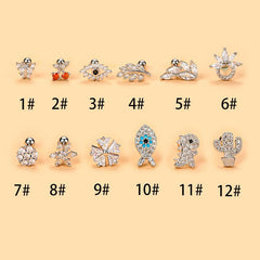 Wholesale Fashion Cherry Flower Stainless Steel Copper Plating Inlay Zircon Ear Studs - ChicMeto