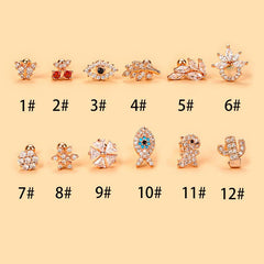 Wholesale Fashion Cherry Flower Stainless Steel Copper Plating Inlay Zircon Ear Studs - ChicMeto