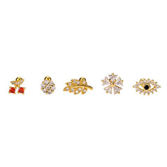 Wholesale Fashion Cherry Flower Stainless Steel Copper Plating Inlay Zircon Ear Studs - ChicMeto