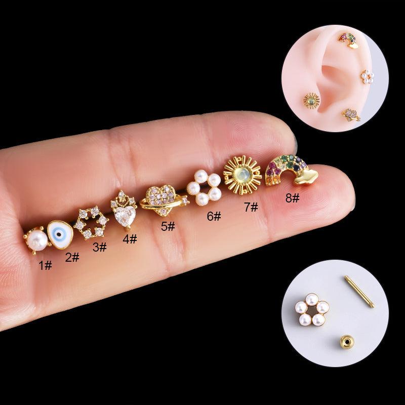 Wholesale Fashion Devil's Eye Flower Metal Inlaid Zircon Ear Studs - ChicMeto