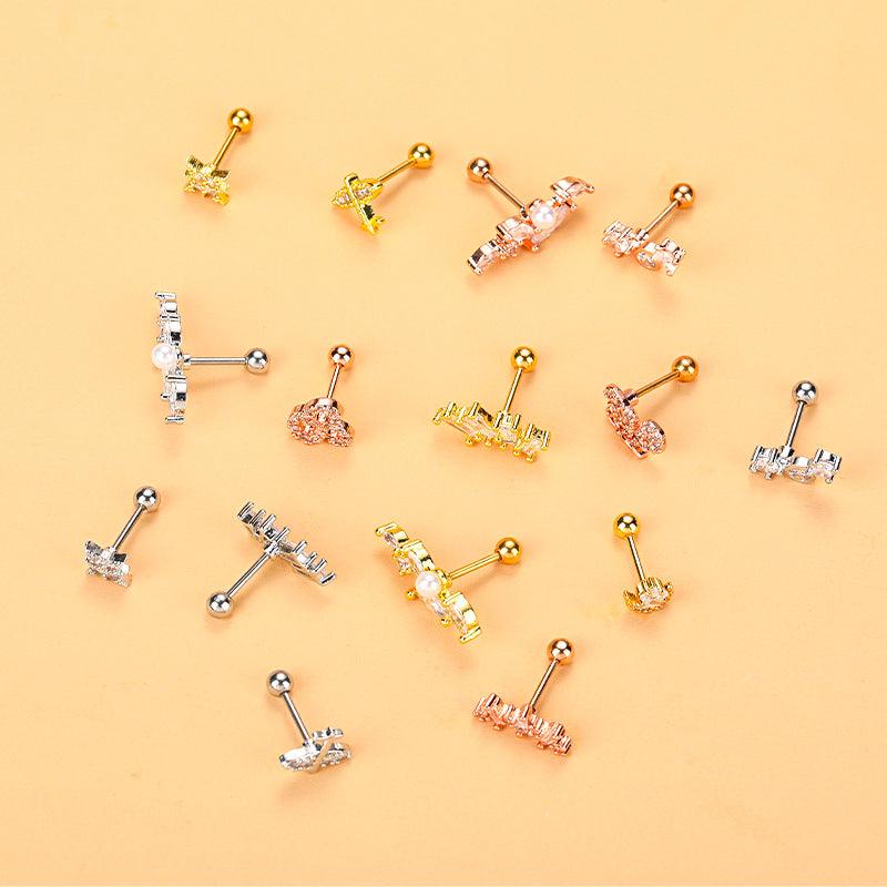 Wholesale Fashion Flower Airplane Stainless Steel Copper Plating Inlay Zircon Ear Studs - ChicMeto