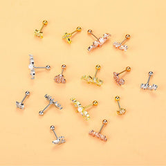 Wholesale Fashion Flower Airplane Stainless Steel Copper Plating Inlay Zircon Ear Studs - ChicMeto