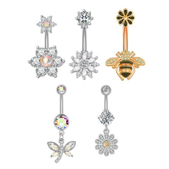 Wholesale Fashion Flower Bee Stainless Steel Plating Artificial Gemstones Belly Ring - ChicMeto