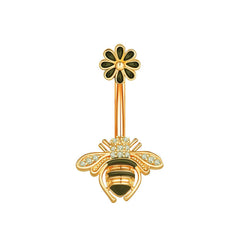 Wholesale Fashion Flower Bee Stainless Steel Plating Artificial Gemstones Belly Ring - ChicMeto