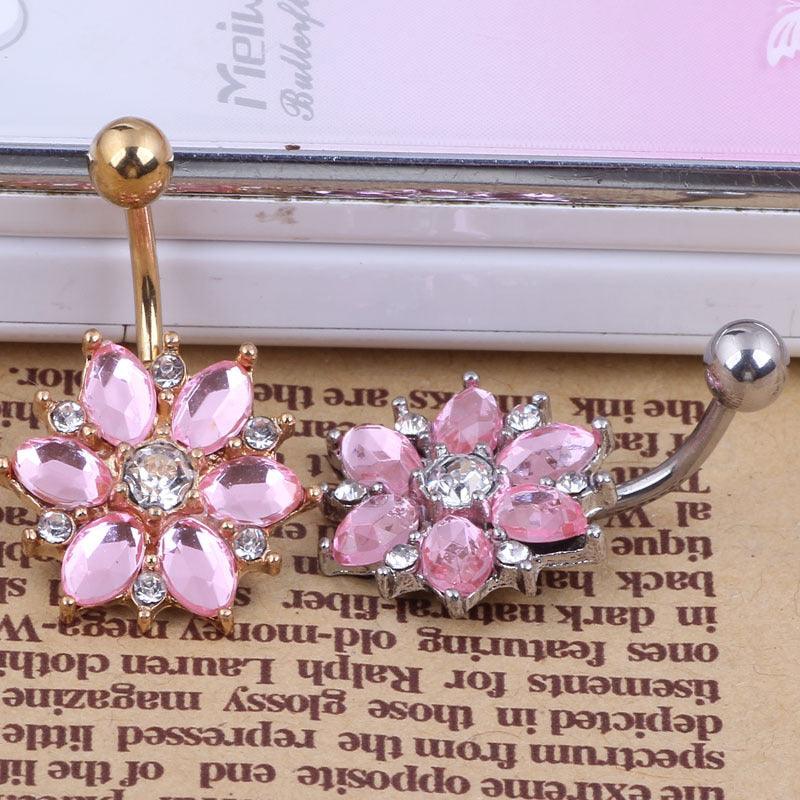 Wholesale Fashion Flower Stainless Steel Rhinestones Belly Ring 1 Piece - ChicMeto