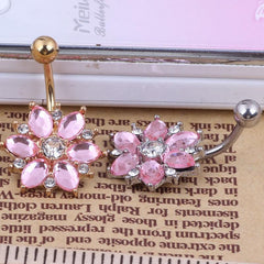 Wholesale Fashion Flower Stainless Steel Rhinestones Belly Ring 1 Piece - ChicMeto