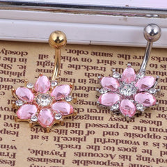 Wholesale Fashion Flower Stainless Steel Rhinestones Belly Ring 1 Piece - ChicMeto