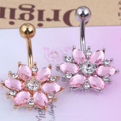 Wholesale Fashion Flower Stainless Steel Rhinestones Belly Ring 1 Piece - ChicMeto