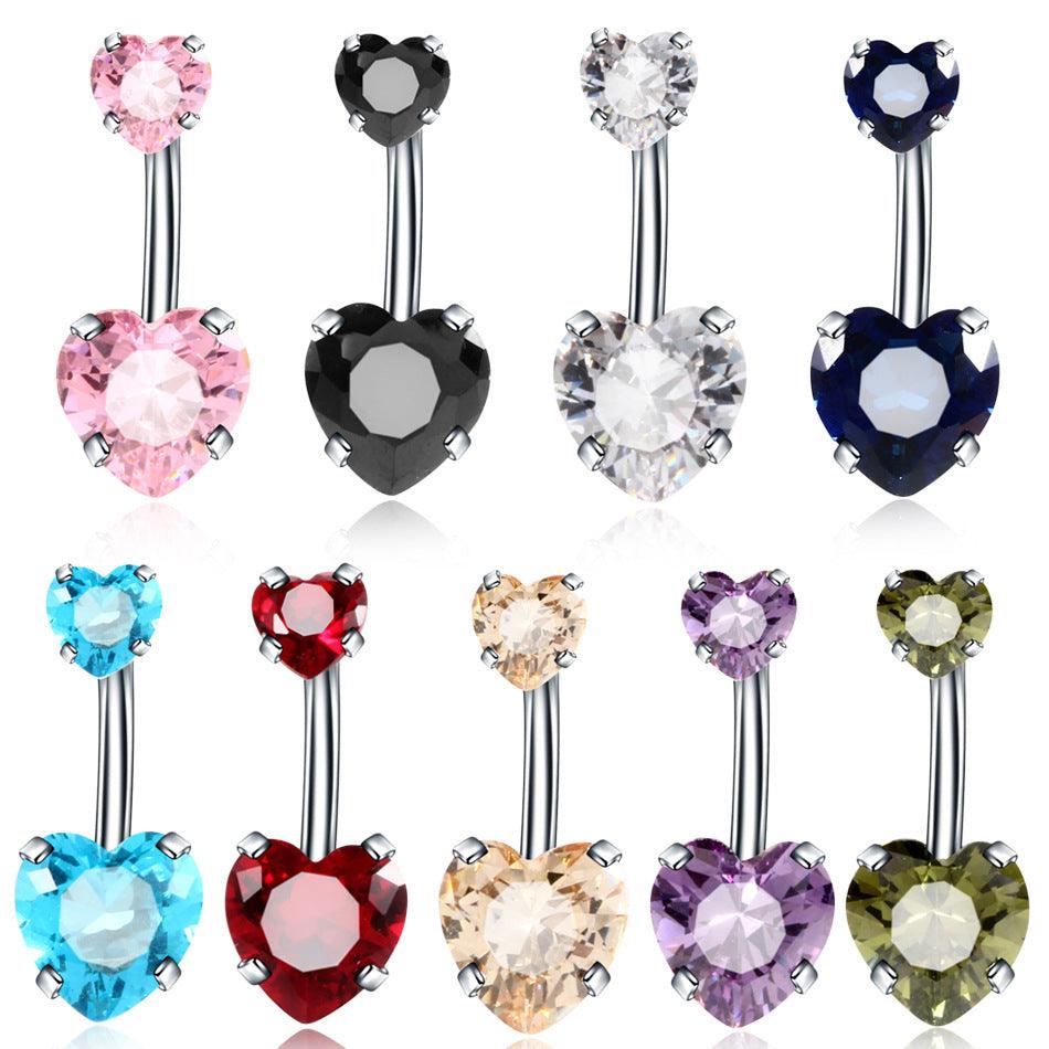 Wholesale Fashion Geometric Heart Shape Stainless Steel Inlaid Zircon Belly Ring 1 Piece - ChicMeto