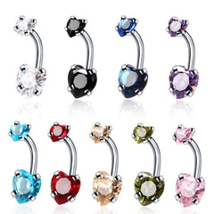 Wholesale Fashion Geometric Heart Shape Stainless Steel Inlaid Zircon Belly Ring 1 Piece - ChicMeto