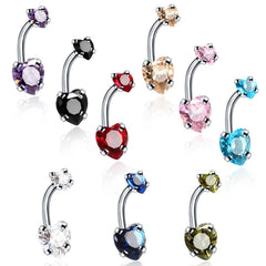 Wholesale Fashion Geometric Heart Shape Stainless Steel Inlaid Zircon Belly Ring 1 Piece - ChicMeto