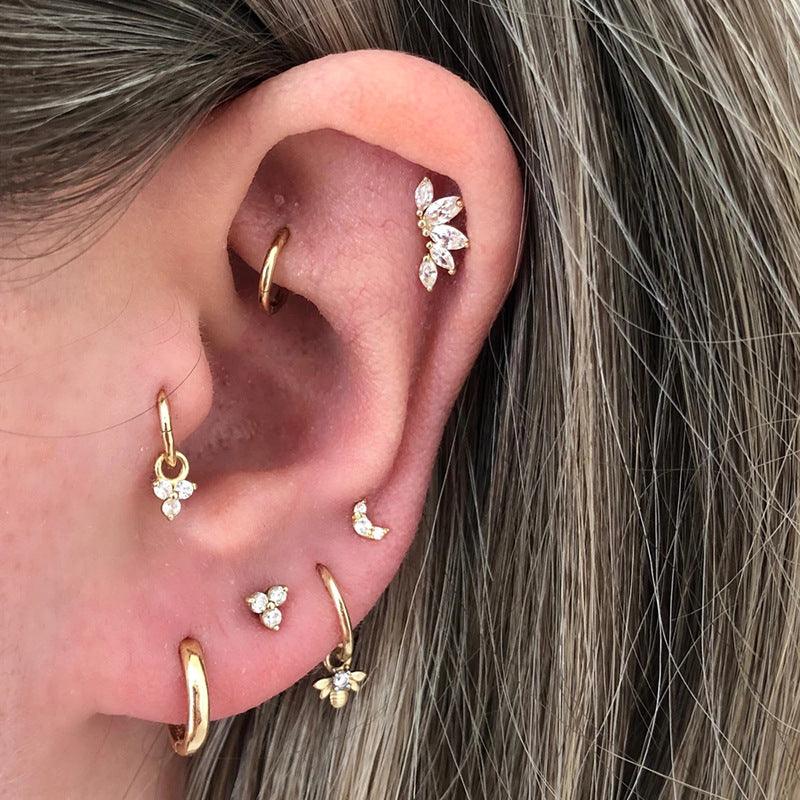 Wholesale Fashion Geometric Plating Sterling Silver Zircon Ear Studs - ChicMeto