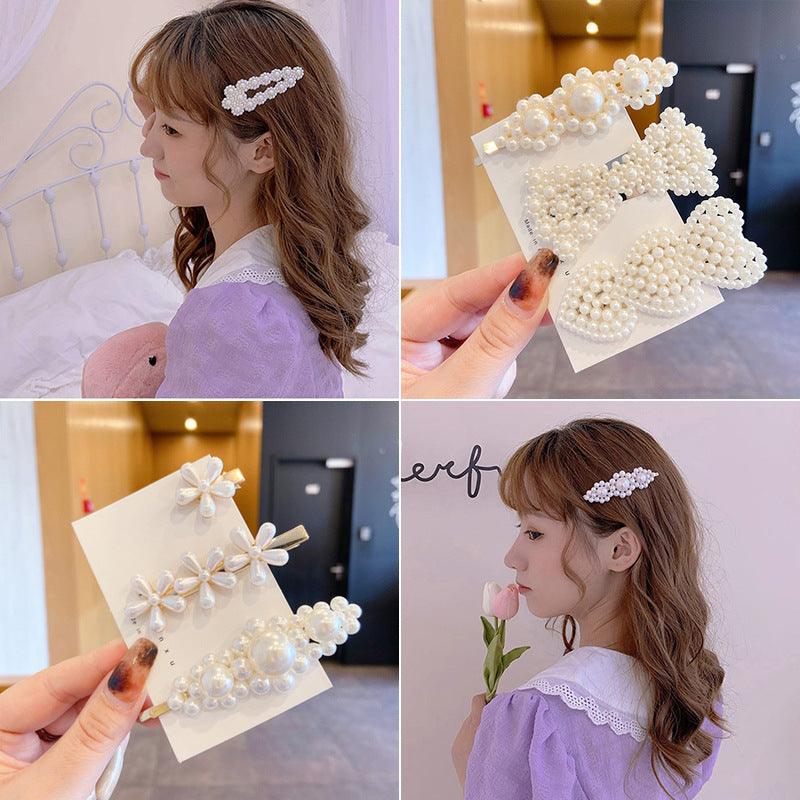 Wholesale Fashion Heart Shape Flower Bow Knot Alloy Inlay Artificial Pearls Rhinestones Hair Clip - ChicMeto