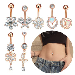 Wholesale Fashion Heart Shape Flower Butterfly Stainless Steel Plating Inlay Zircon Belly Ring 1 Piece - ChicMeto