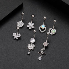 Wholesale Fashion Heart Shape Flower Butterfly Stainless Steel Plating Inlay Zircon Belly Ring 1 Piece - ChicMeto