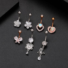 Wholesale Fashion Heart Shape Flower Butterfly Stainless Steel Plating Inlay Zircon Belly Ring 1 Piece - ChicMeto