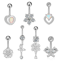 Wholesale Fashion Heart Shape Flower Butterfly Stainless Steel Plating Inlay Zircon Belly Ring 1 Piece - ChicMeto