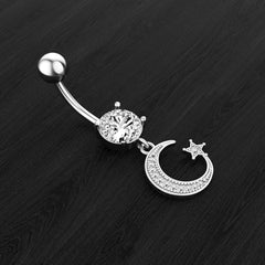 Wholesale Fashion Moon Stainless Steel Plating Zircon Belly Ring - ChicMeto