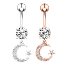 Wholesale Fashion Moon Stainless Steel Plating Zircon Belly Ring - ChicMeto